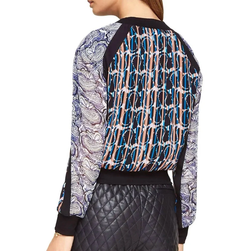 BCBGMaxAzria Harrison Zip Up Lightweight Bomber Jacket Top Paisley Blouse Size S - Picture 2 of 15